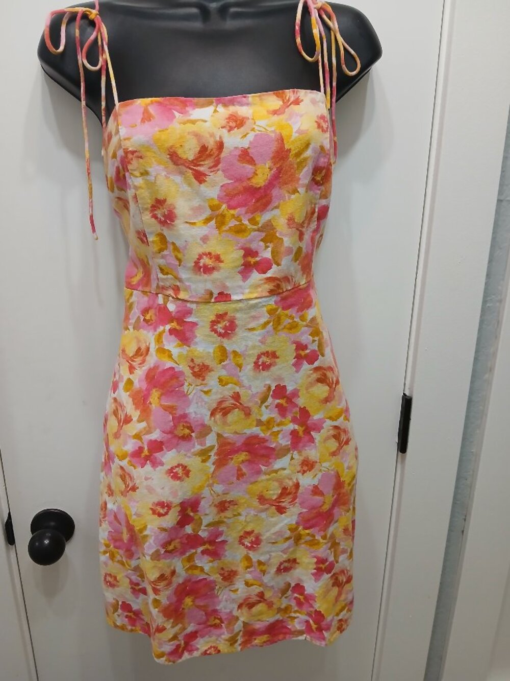 Old Navy Pink Yellow Floral Tie-Shoulder Mini Dress